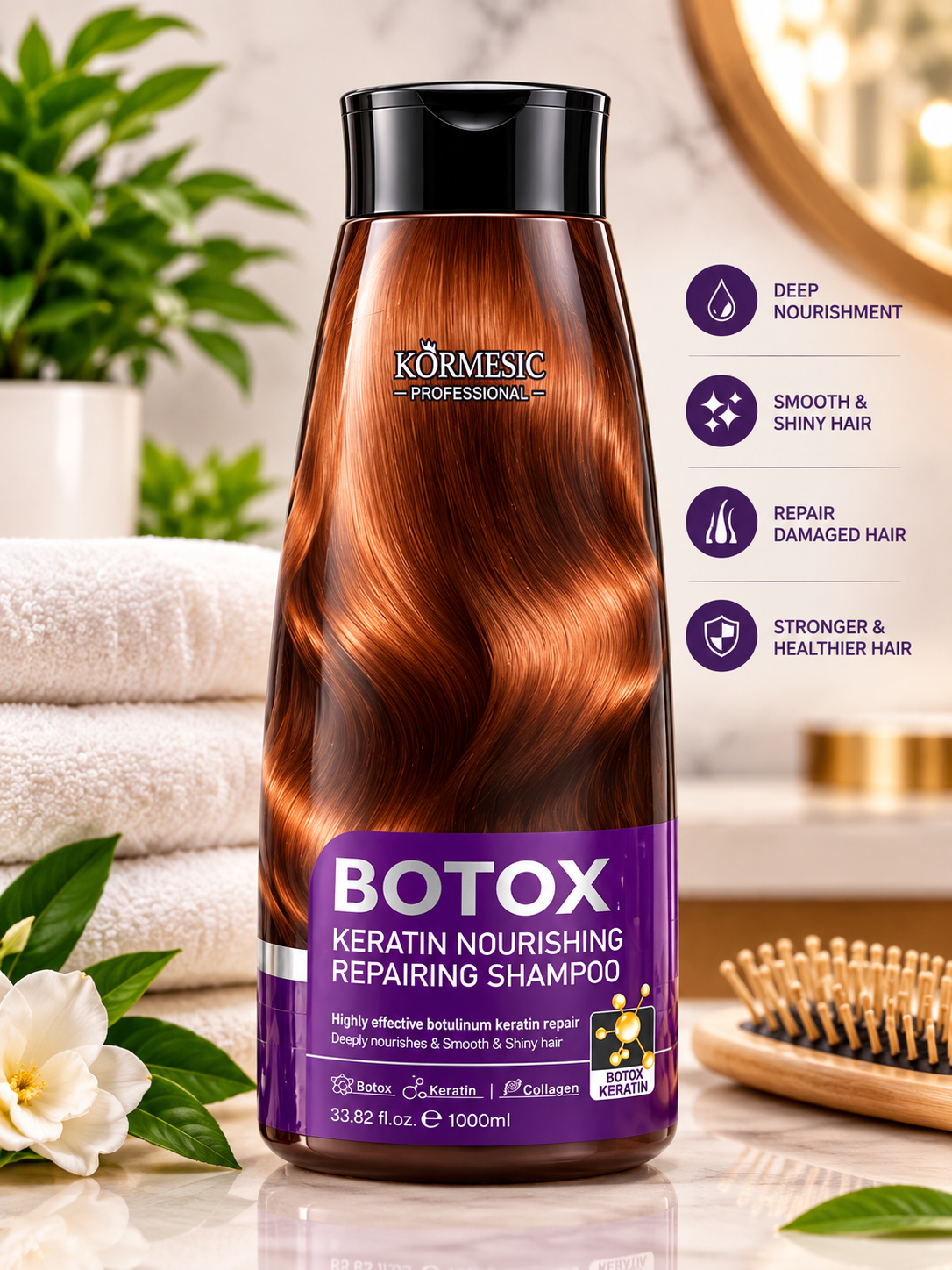 Kormesic Professional Botox Keratin Nourishing & Repairing Shampoo – 1000ml | For Smooth, Shiny, Nourished Hair