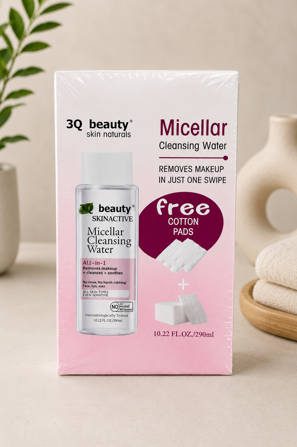 3Q Beauty Micellar Cleansing Water 290ml + Free Cotton Pads