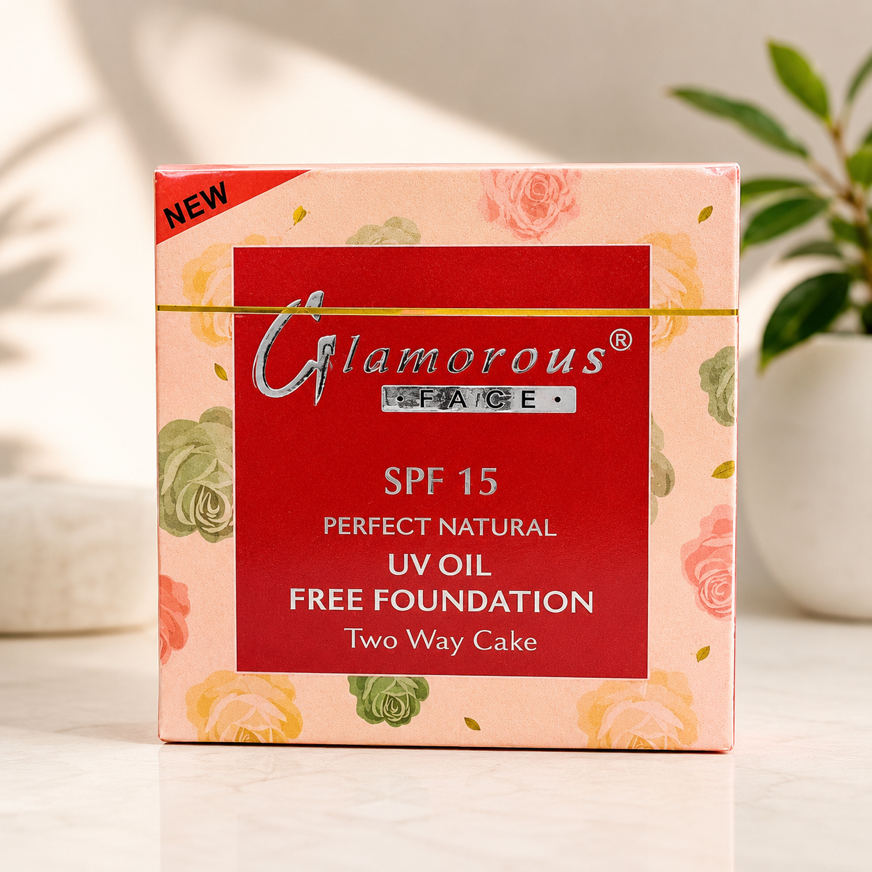 Glamorous Face Two Way Cake Foundation SPF 15 | Oil-Free UV Protection Compact Foundation for Natural Flawless Coverage
