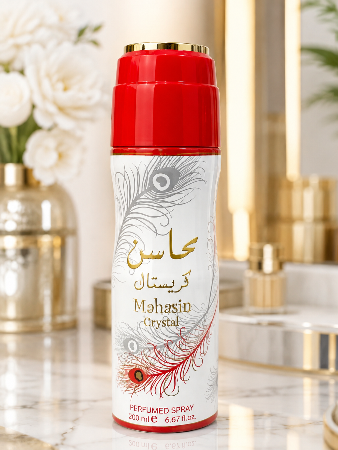 Mahasin Crystal Perfumed Spray – 200ml (6.67 fl oz) | Long-Lasting Arabic Perfume Body Spray for Women
