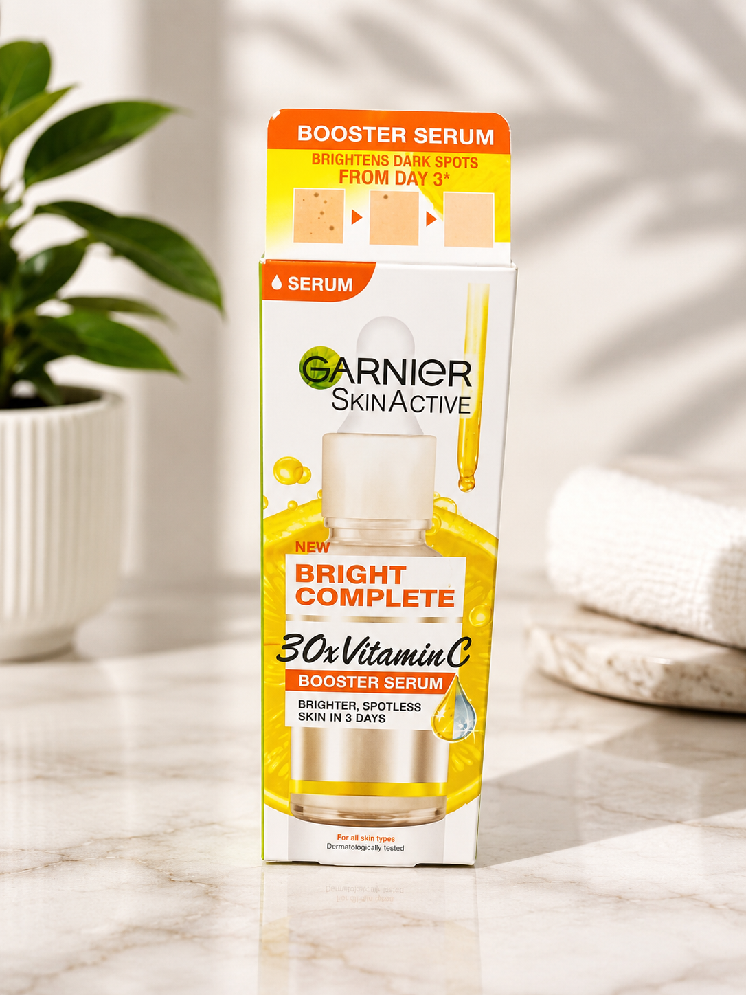 Garnier SkinActive Bright Complete 30x Vitamin C Booster Serum | Brightens Dark Spots, Spotless Glowing Skin in 3 Days