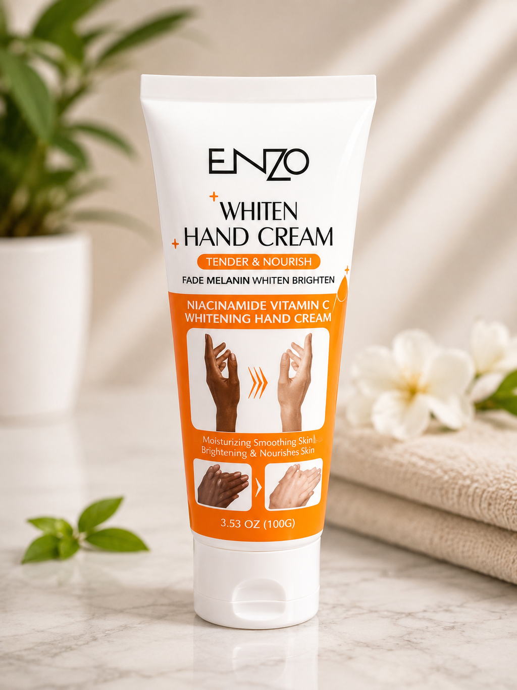ENZO Whitening Hand Cream with Niacinamide & Vitamin C – Brightening & Nourishing Hand Lotion 100g