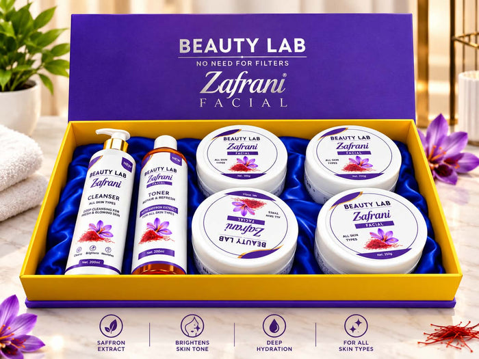 Beauty Lab Zafrani Facial Kit – 6-Piece Saffron Glow Facial Set for All Skin Types | Cleanser, Toner, Scrub, Massage Cream & Face Pack