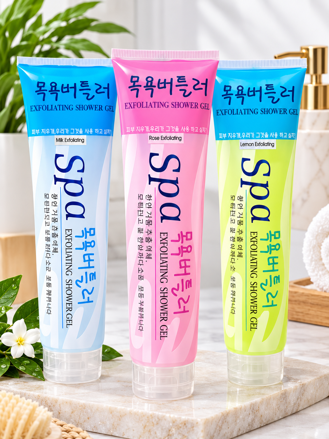 Spa Exfoliating Shower Gel – Milk, Rose & Lemon Variants