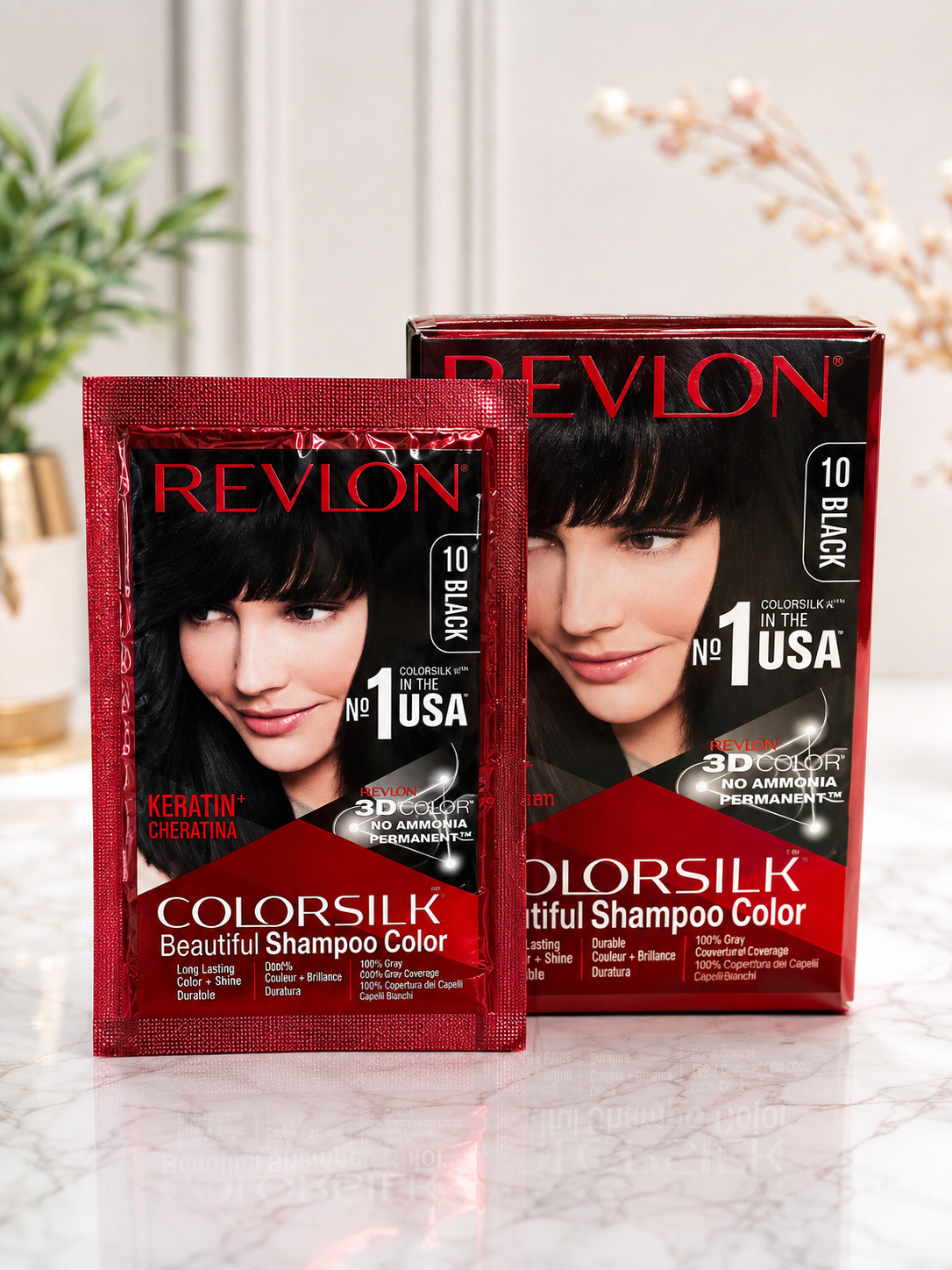 Revlon Colorsilk Beautiful ShampooColor – Shade 10 Black | Keratin+ Permanent Hair Dye with 3D Color Technology, No Ammonia, 100% Gray Coverage