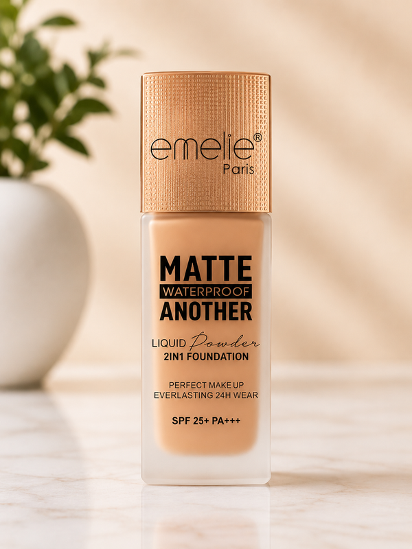 Emelie Paris Matte Another 2-in-1 Liquid Powder Foundation – Waterproof, 24H Wear, SPF 25+ PA+++ | Full Coverage Matte Finish