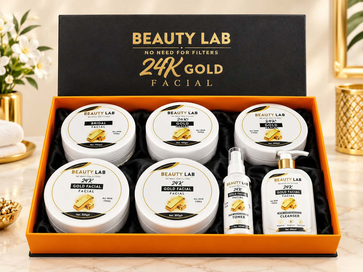 Beauty Lab 24K Gold Facial Kit – 7-Piece Luxury Gift Box | Skin Brightening Facial for All Skin Types