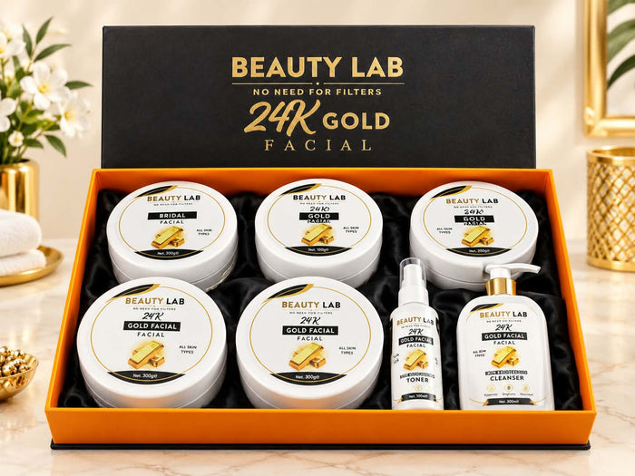 Beauty Lab 24K Gold Facial Kit – 7-Piece Luxury Gift Box | Skin Brightening Facial for All Skin Types